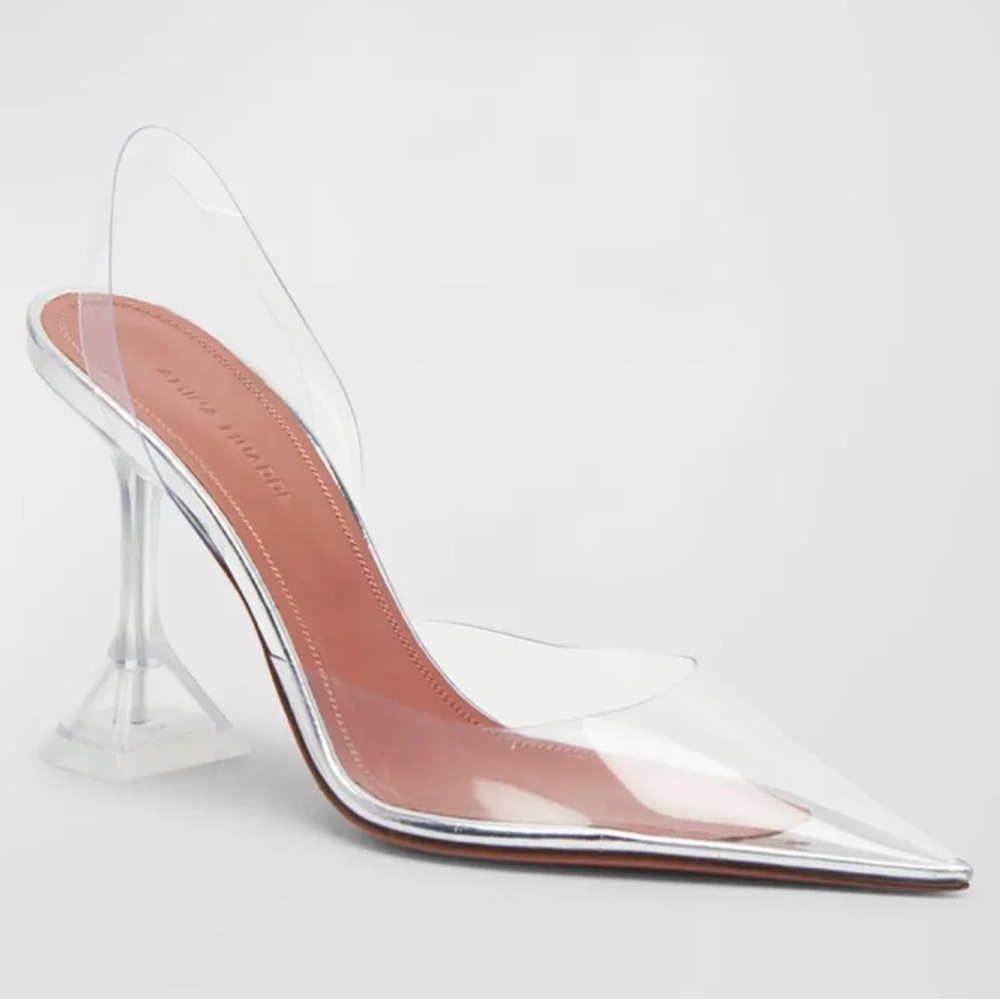 Amina Muaddi Clear PVC Slingback Pumps with Nude Insole - Picture 2 of 7